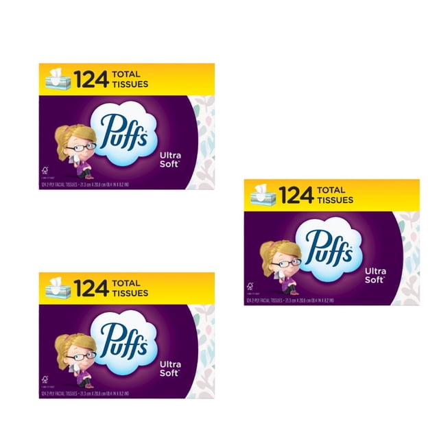 3 PACK PUFFS ULTRA SOFT NON LOTION PAÑUELOS FACIALES CONT. 124 PAÑUELOS