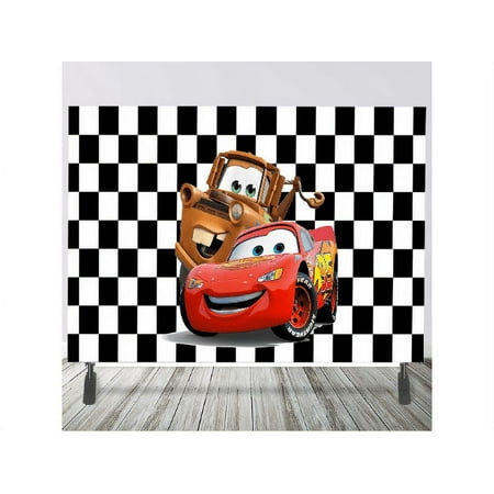 BIG Cars backdrop decoration 7x5ft, checker cars great for party kids decor big banner for table party, photos