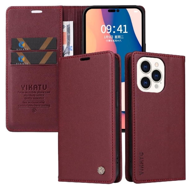 Funda para iPhone 14 Pro Estuche de Cuero PU Tipo Cartera con Ranuras para Tarjetas y Cierre Magnético