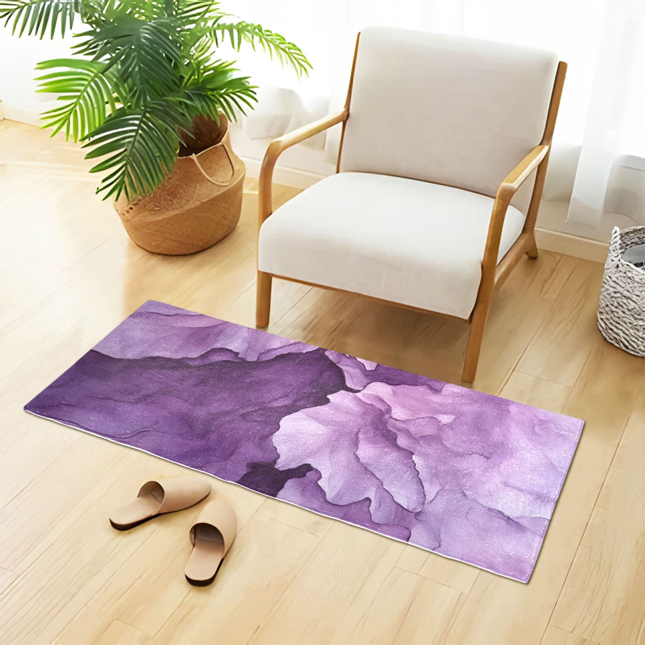 Abstract Purple Flower Bathroom Runner Rug Absorbent Non Slip Bath Mat for Living Room Kitchen 39" x 20"