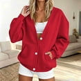 thumbnail image 2 of Rutainlusire Ladies V-Neck Button Up Fleece Sweatshirt with Kangaroo Pocket for Casual Wear, 2 of 6