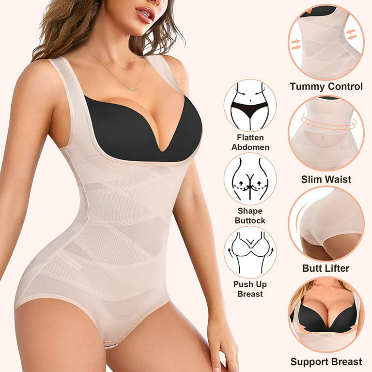 Irisnaya Waist Trainer for Women Tummy Control Bodysuit Shapewear Slimming  Body Shaper Girdle Fajas Colombianas Open Bust Bodysuits(Beige X-Large) 
