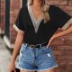 thumbnail image 1 of Camiseta De Gasa Camiseta de retazos de encaje Camiseta de gasa con cuello en V para mujer Camiseta holgada de verano (Negro XL) Cgtredaw para Mujer Negro T L, 1 of 6