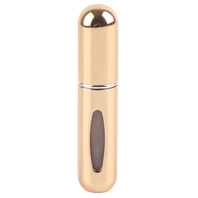 Botella de perfume portátil con atomizador y dosificador de líquido para viajes, 5 ml, color dorado