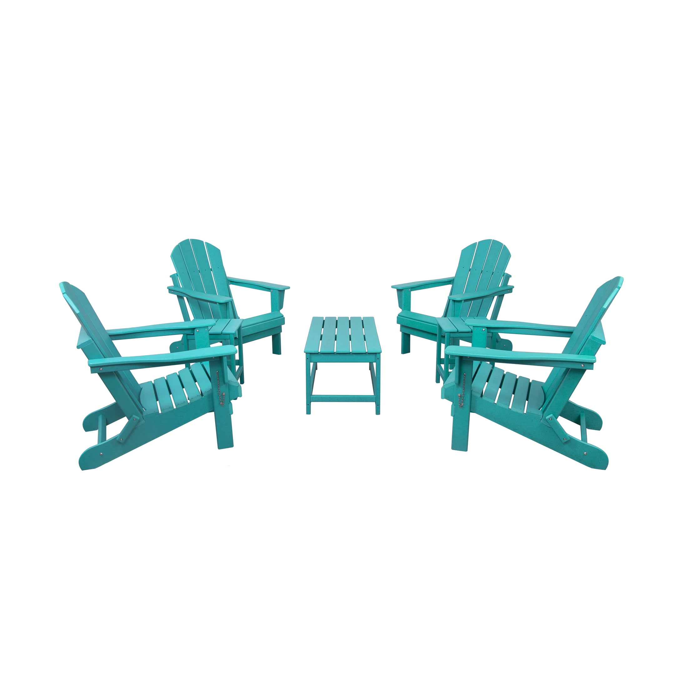 7-Piece Poly Adirondack Conversation Set Coffee Table, Side Table for Outdoor Patio Garden, Turquoise