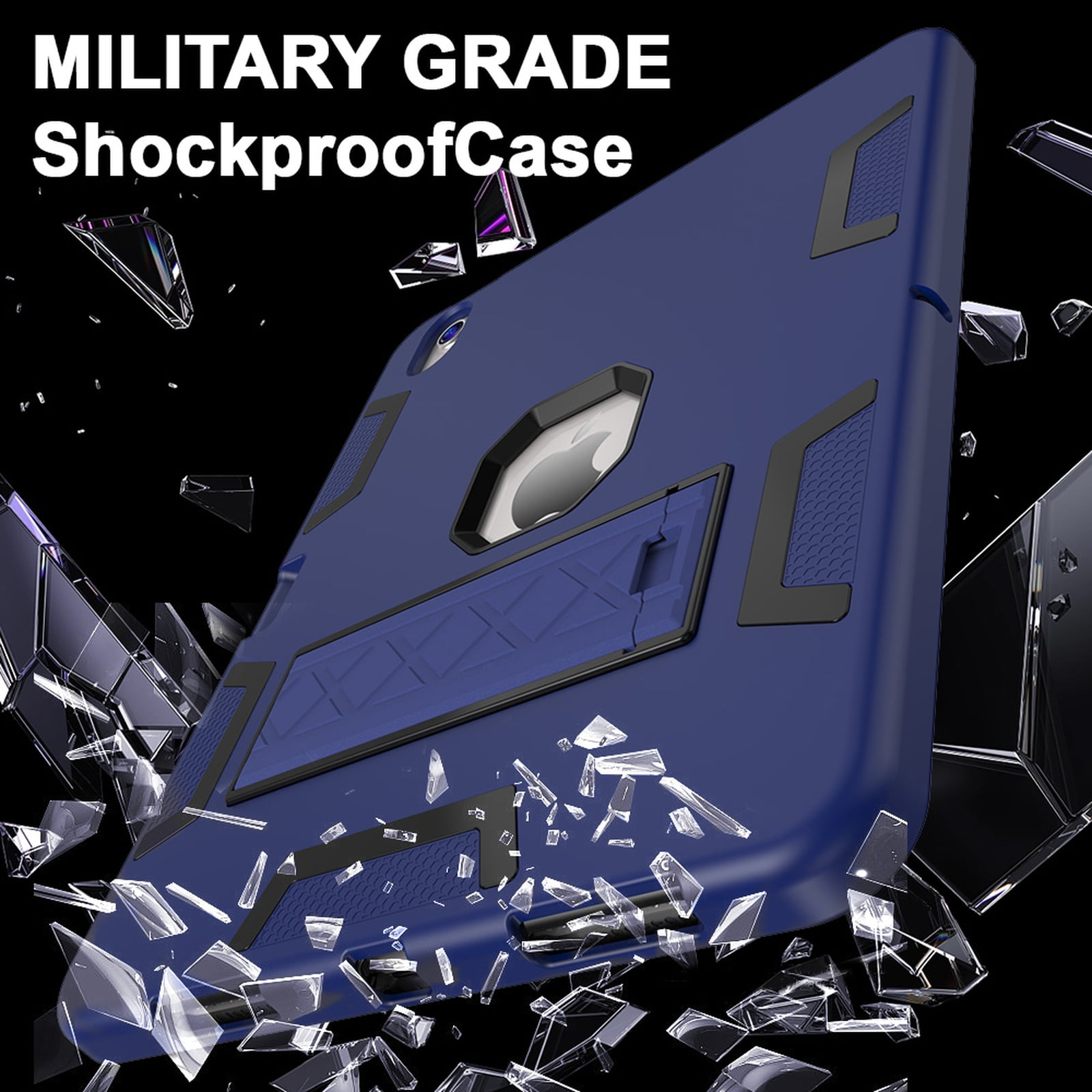 Rugged Case for Apple iPad Air 11 Inch M4 M3 M2 2026 2025 2024, Heavy Duty Shockproof Back Cover with Kickstand & Pencil Holder Shock-Absorbent TPU+PC Case for iPad Air 11, Navyblue