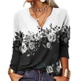 thumbnail image 1 of Blusa de manga larga con cuello con muescas y estampado XL en color negro para mujer, estilo casual elegante y con estilo, 1 of 5