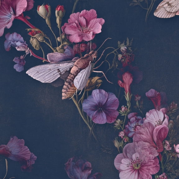 Peel and Stick Wallpaper 23.6in x 9.8ft Timeless Botanical Moth Pale Pink Flower Dark Contact Paper Vinyl Waterproof Self Adhesive Wall Paper for Bedroom Shelf Cabinet Renter Friendly
