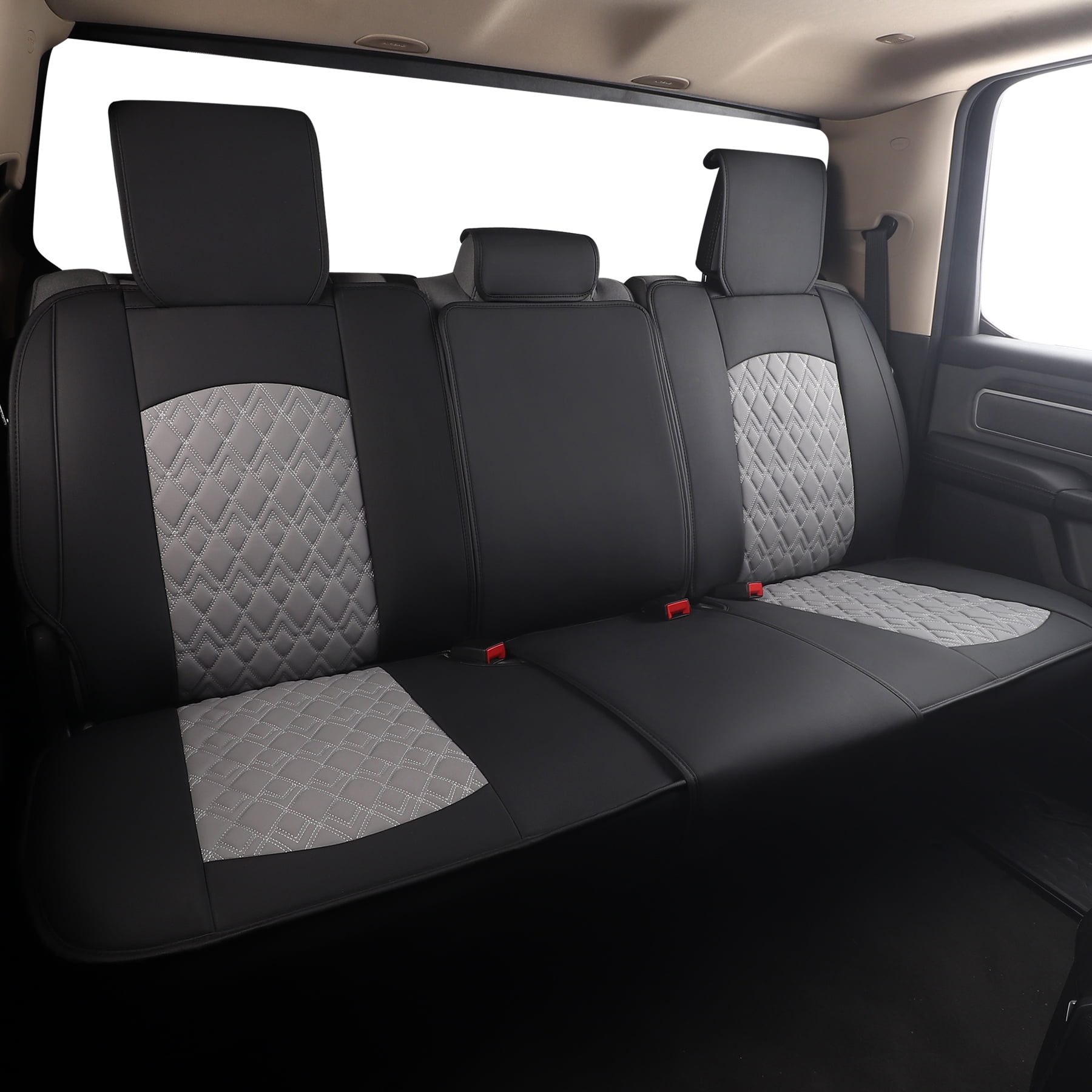 JOJOBAY Car Seat Covers for Dodge Ram 2 Pcs Front,Fit Ram 2009-2026 1500/2500/3500 Pick-up Truck,Crew,Regular,Quad,Mega Cab,Waterproof Leather Automotive Seat Covers 2 PCS Front,Black-Grey