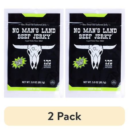 (2 pack) No Man’s Land Fajita Lime Beef Jerky, 3 oz Bag – 17g Protein per Serving, Citrus-Savory Jerky Snack