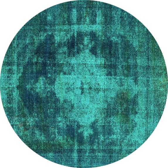 Ahgly Company Indoor Round Oriental Turquoise Blue Industrial Area Rugs, 7' Round