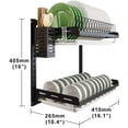 thumbnail image 2 of Kitchen Dish Rack,Hanging Dish Drying Rack Organizer Storage Shelf Over Sink,2 Tier Wall Mount Bowl Holder with Drain Tray and Silverware Stainless Steel Black Coating Ajustable Height, 2 of 10