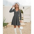 thumbnail image 3 of NJWS Women Long Sleeve V Neck Sweater Dress Knee Length A Line Ribbed Button Dresses Winter Fall Casual Wedding Guest Dress, 3 of 5