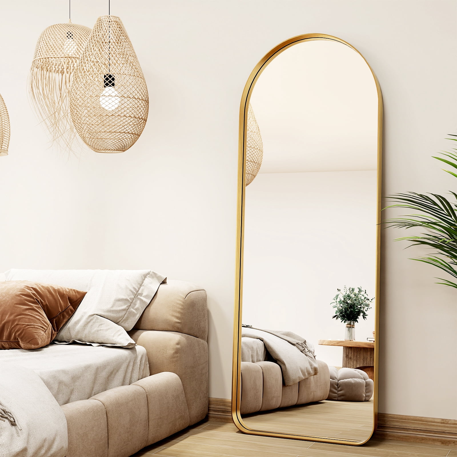 Anyrose 64"x21" Arched Full Length Mirror Wall Mirror With Deep Frame Wall-Mounted, Gold