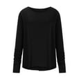 thumbnail image 4 of BLVB Spring Tops for Women Casual Crew Neck Long Sleeve Shirts for Women Loose Solid Color Tunic Tops to Wear with Leggings with Thumb Holes, 4 of 5