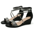 thumbnail image 7 of DADAWEN Women's High Heels Ankle Straps Wedge Sandals Dressy Summer Open Toe Rhinestone Sandals Back Zip Black 7.5 US, 7 of 7