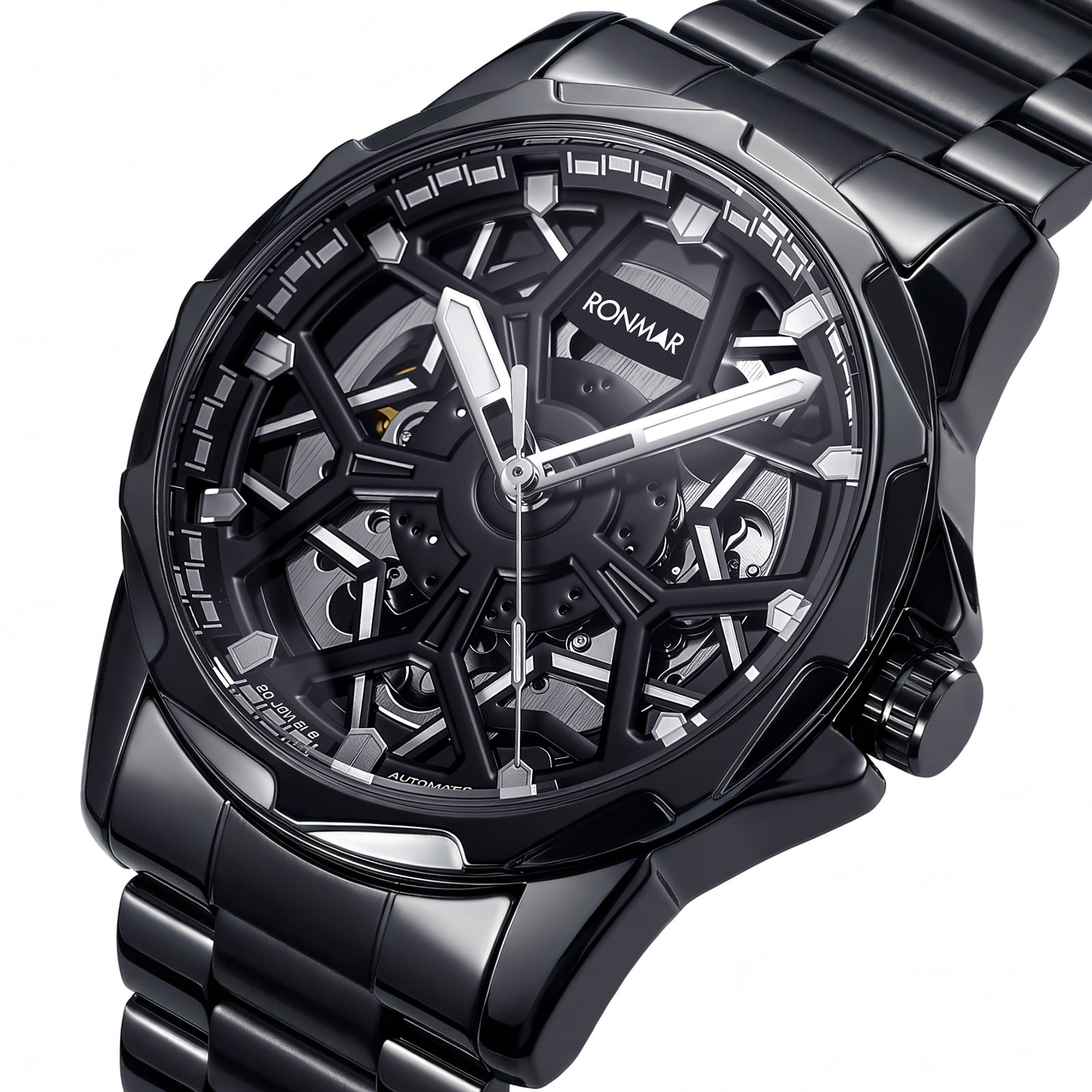 SKMEI Men's Automatic Mechanical Watch Skeleton Waterproof Stainless Steel Mens Watches Fashion Analog Watch for Men