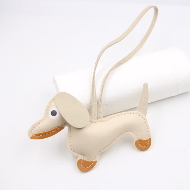 Llavero de cuero cosido a mano con teckel - Adorable bolso de salchicha para perro y colgante para llaves, mochilas y fundas para móvil