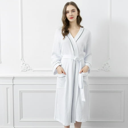 

PhoneSoap Ladies Bathrobe Autumn And Winter Clothes Home Night Gown White