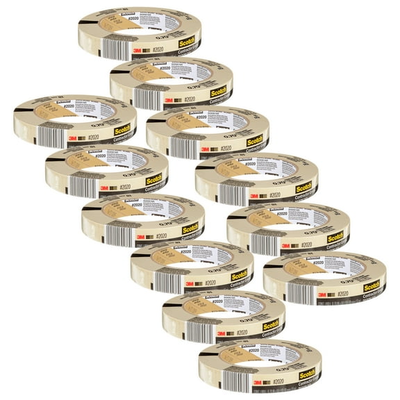Scotch Contractor Grade Masking Tape, 0.70 in x 60.1 yd (18mm x 55m), Pack of 12