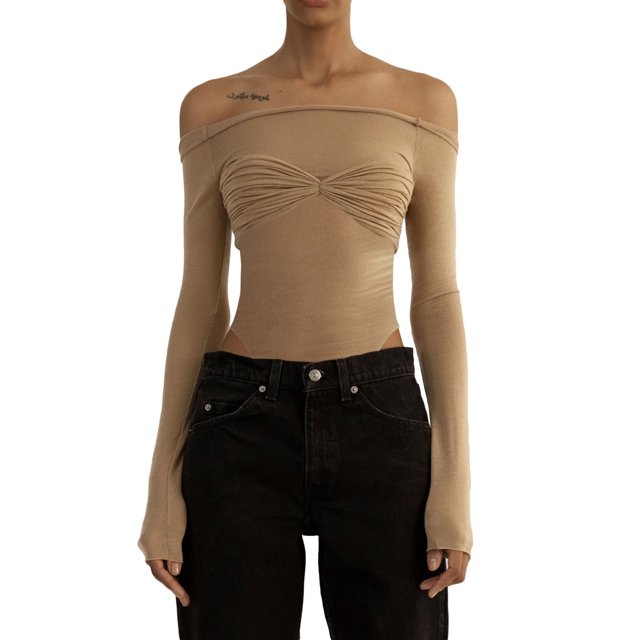 xiaxaixu Women Romper, Long Sleeve Off Shoulder See Through Solid Color Spring Summer Bodysuit Jumpsuit