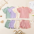 thumbnail image 6 of Douhoow Toddler Girl Solid Color Ribbed Short Sleeve T-Shirts Elastic Waist Shorts 2Pcs Baby Clothes Set 0-3 Years, 6 of 6