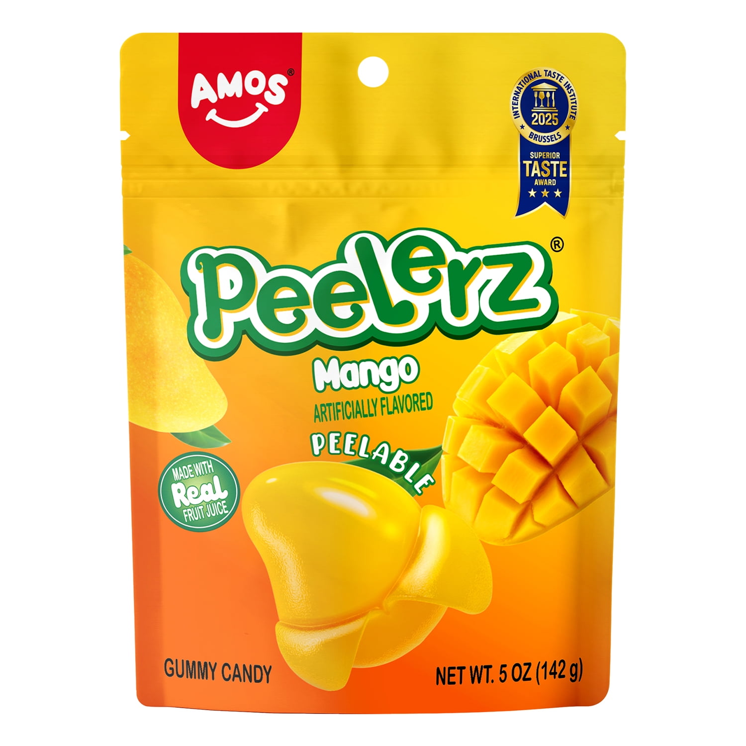 AMOS Peelerz Mango, Peelable Gummy Candy, Real Fruit Flavor, 1 Count, 5 oz Bag