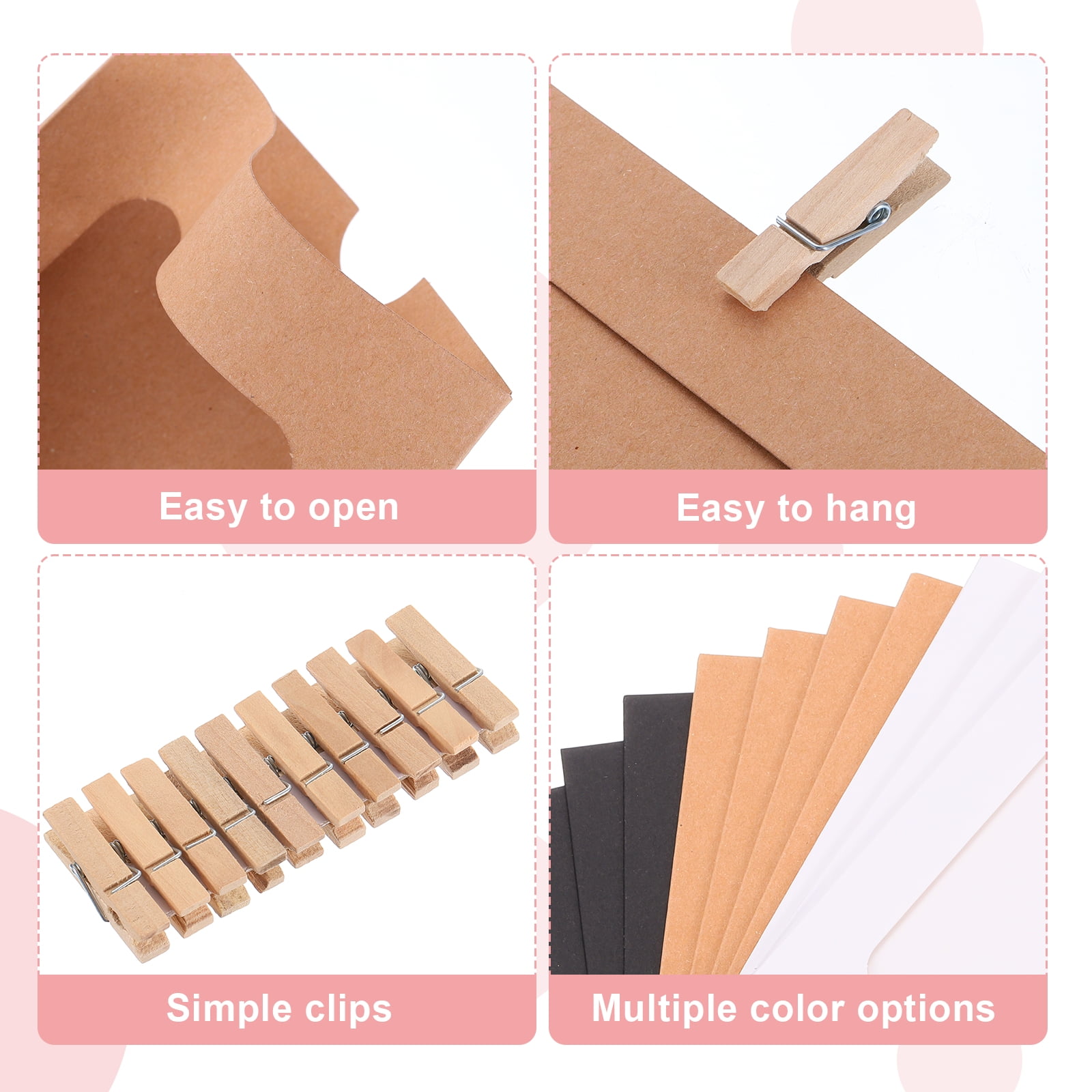Unique Bargains Kraft Photo Display Banner with Clips String Picture Frames White
