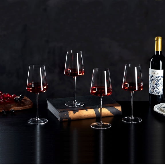 Nuptio Wine Crystal Glasses Set of 4-13.5oz , Square Red Wine Glasses with Long Stem for Christmas Wedding Birthday Party Family Gathering Gift Box