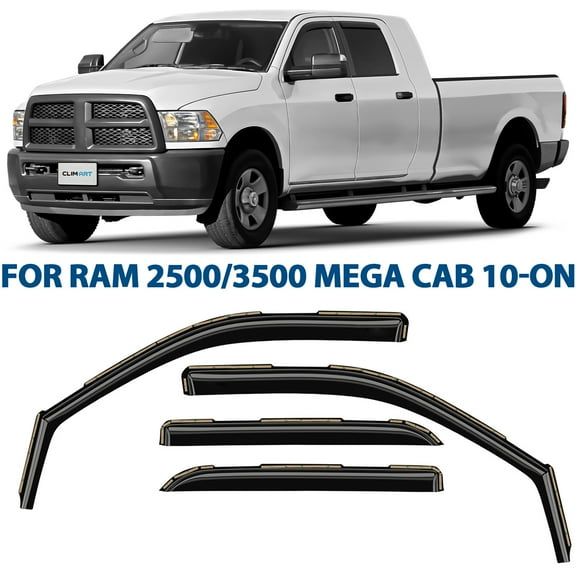 CLIM ART in-Channel Incredibly Durable Rain Guards Compatible with Ram 2500/3500 2010-2026 Mega Cab, Original Window Deflectors, Vent Window Visors, Vent Deflector, 4 pcs.- 611193