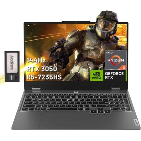Lenovo LOQ 15.6" Gaming Laptop, FHD 144Hz 300-nit Display, AMD Ryzen 5 7235HS, GeForce RTX 3050, 16GB DDR5, 1TB SSD, Backlit Keyboard, Webcam, Wi-Fi 6, Win 11 Pro, Grey, 128GB Docking Station Set