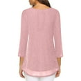 thumbnail image 5 of UTSJKR Womens Dressy Tops Crewneck 3/4 Sleeve Tunic Tops Pleated Front Double Layers Elastic Mesh Casual Flowy Work Shirts Pink XXL, 5 of 6