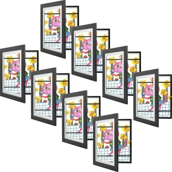 Golden State Art 10x12.5 Kids Art Frames, Front-Opening, Black, Pack of 8