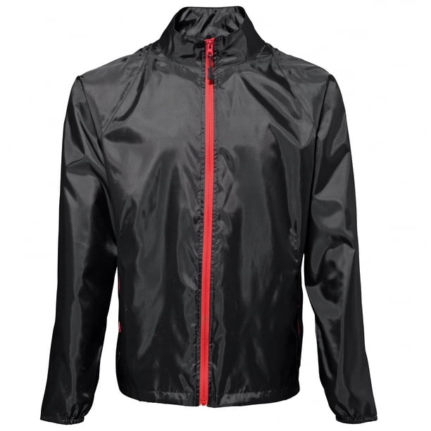 2786 - Chaqueta Cortavientos / chubasquero /Impermeable ligero hombre caballero - Senderismo/Running (Paquete de 2) (Negro / Rojo)