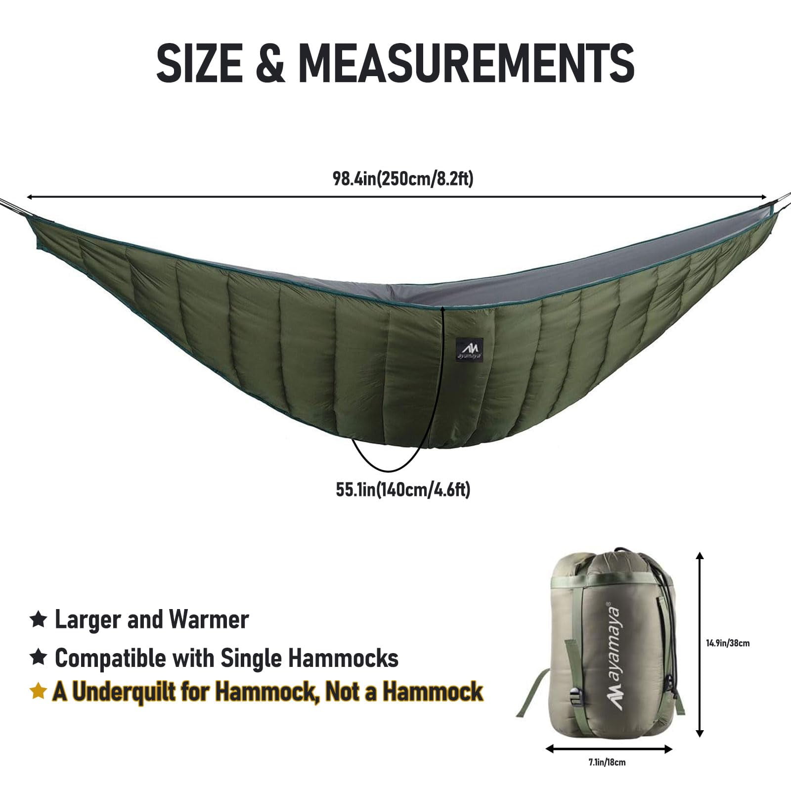ASTRAEA Single Hammock Underquilt, Full Length Big Size Under Quilts for Hammocks, Winter Cold Weather Warm UQ Blanket Bottom Insulation for Camping Backpacking