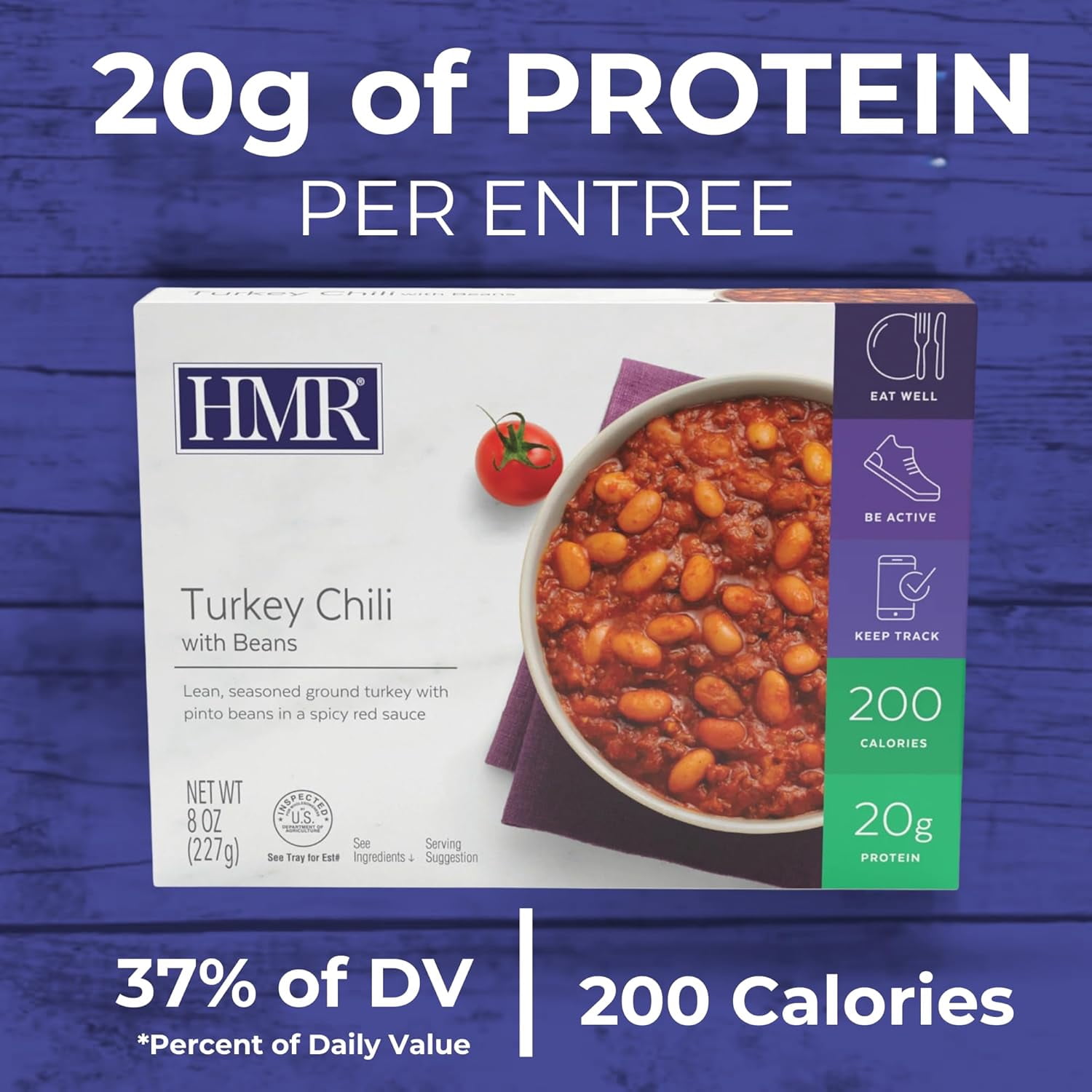 HMR Turkey Chili with Beans Entrée | Pre-packaged Lunch or Dinner to Support Weight Loss | Ready to Eat | 20g of Protein | Low Calorie Food | 8oz Serving per Meal | Pack of 6