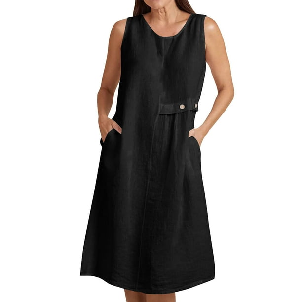 Vestido de Verano para las Mujeres Playa, Moda Vacaciones Color Sólido sin Mangas Hueco Fuera de la Fiesta Midi para Casual