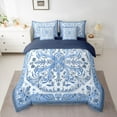 thumbnail image 2 of Feelyou Vintage Damask Flower Bedding Comforter Set 7 Pieces, Blue Tribal Bohemian Full Bedding Set, Mandala Paisley Style Reversible Fitted Sheet Flat Sheet, Lightweight Room Decor, 2 of 8