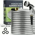 thumbnail image 3 of 75ft & 100ft 304 Stainless Steel Garden Hose - Durable, Flexible, No Kink, Pet Proof with High-Pressure 10-Function Nozzle - Ideal for Yard And Outdoor Watering, 3 of 12