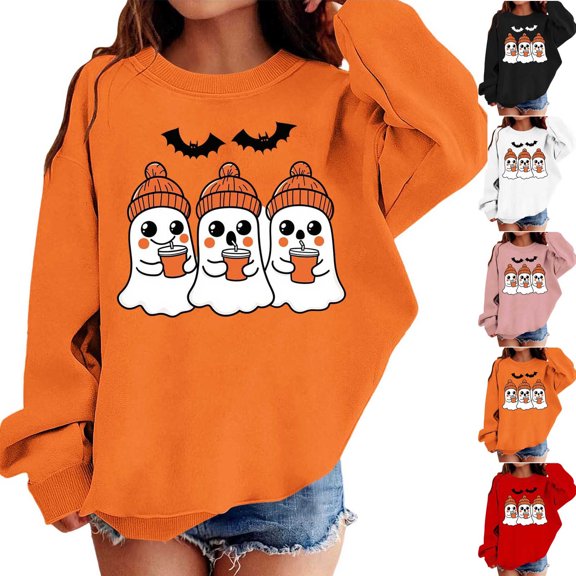 Taqqpue Kids Oversize Sweatshirt Halloween Bat Star Print Casual Loose Long Sleeve Fleece Lined Pullover Tops Fall Winter Warm Hoodie Tops for Toddler Kids Size 1-13