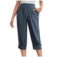 thumbnail image 2 of Blmnix Capri Pants Pants for Women Trendy Pleated Cotton Pants Sweatpants Wide-Leg Blue 7/8th High Womens Pants Trendy,L, 2 of 9