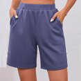 thumbnail image 4 of Miluxas Women's Summer Athletic Shorts Pull on High Waisted Yoga Shorts with Pockets Soft Stretch Workout Running Shorts Work Casual Bermuda Shorts Navy, 4 of 9