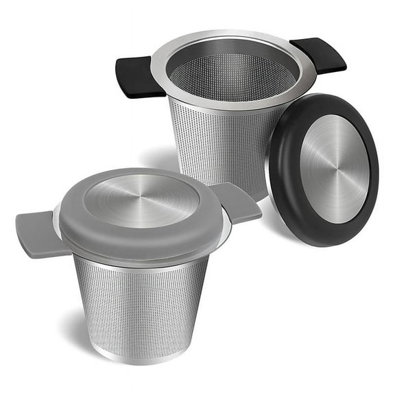 Fine Mesh Tea Infusers,2PCS Large Tea Strainers for Tea Stainless Steel Tea Steeper with Heat Proof Silicone Handles,2 x Large Tea Strainers,Black & Gray