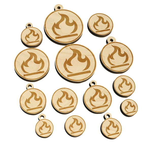 Flammable Fire Icon Wood Mini Charms Shapes DIY Craft Jewelry - No Hole - 30mm (6pcs)