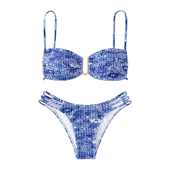 Vedolay Women Swimsuits Women's High Waisted Tankini Scoop Neck Knotted Two Pieces Tankini Set Swimsuit,Blue S