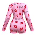 thumbnail image 3 of JIAYUE Women Bodysuit Pajamas Long Sleeve V Neck Button Front Cute Print Stretchy Loungewear Romper for Casual Sleep, 3 of 6