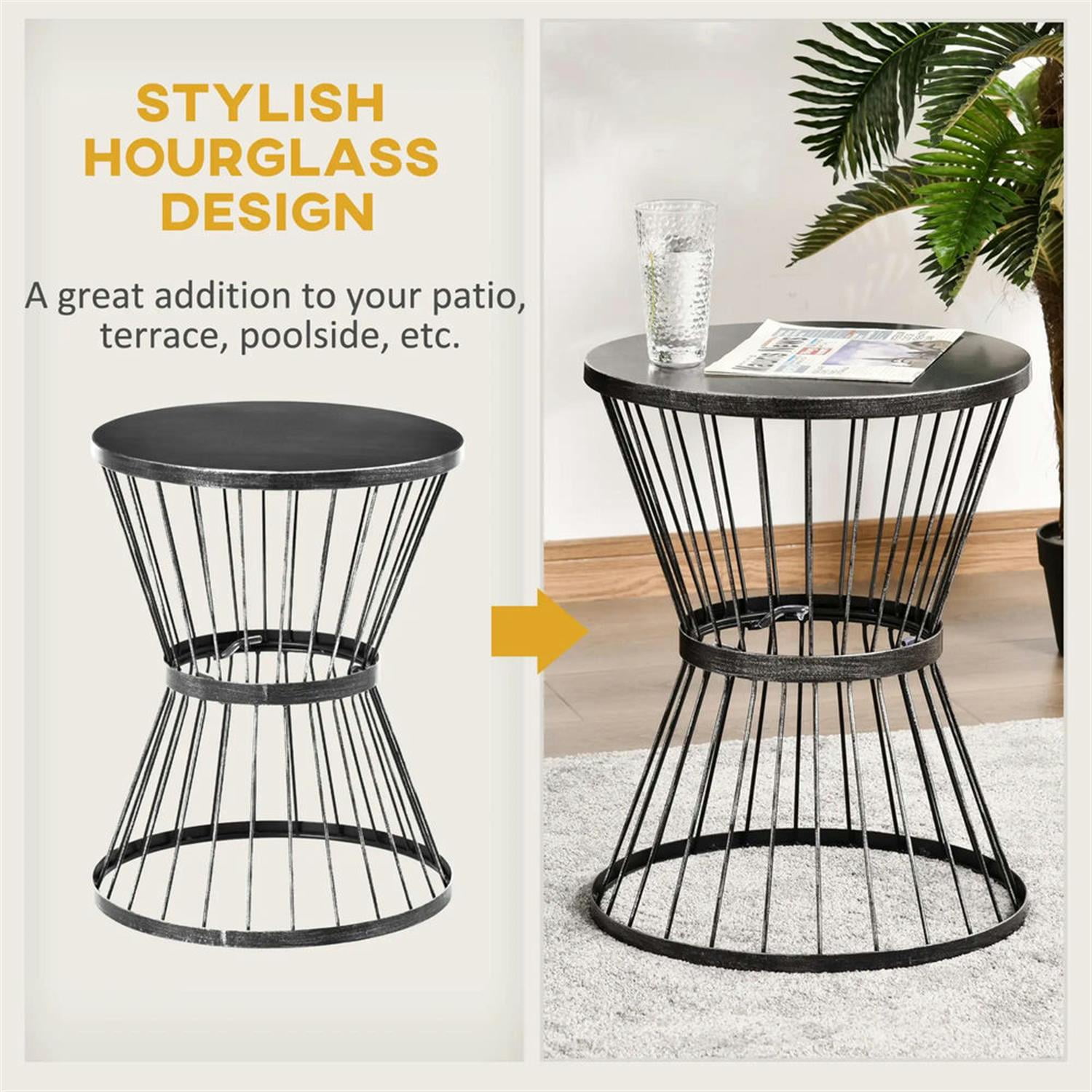 Demi Bonn 15" Steel Outdoor Side Table, Hourglass Design End Table for Patio & Indoor Use, Garden Accent Table, Black