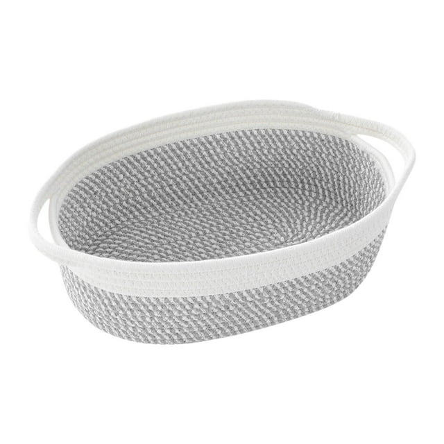 Cesta tejida con asa, cesta multiusos de cuerda de algodón, regalo decorativo para bebé blanco gris blanco