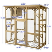 Magic Union Outdoor Wooden Cat House Large Cat Enclosures Kitten Cage with Weather Protection, Cat Catio with 6 Platforms and Extra Cat Hiding,Natural