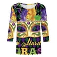 thumbnail image 3 of DDAPJ pyju Mardi Gras Shirt for Women Mask Graphic Tees Carnival Themed 3/4 Length Sleeve Tunic Tops Holiday Blouses Tee Loose Fit Crewneck Pullover 2025 Gifts Ideas Gold L, 3 of 5